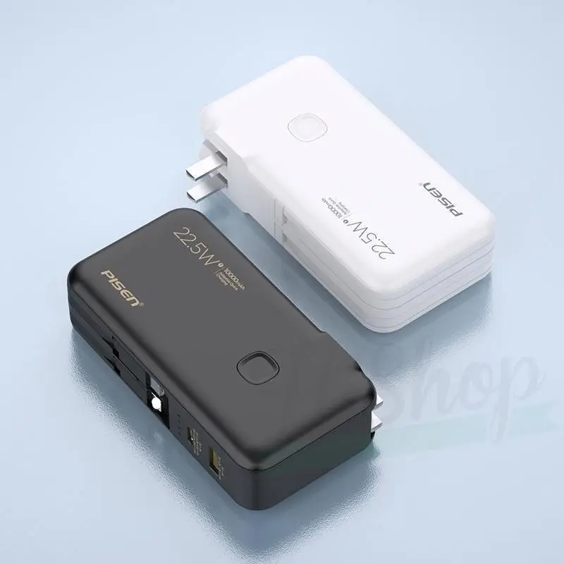Sạc dự phòng kiêm Cốc sạc  PISEN QUICK High Power Box 10000mAh OWN 22.5W / 18W kèm chân cắm,2 cáp C/L-Hàng chính hãng 1
