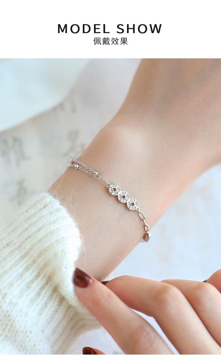 Product Introduction of Lucky round Beads Copper Coin Bracelet Female New Chinese Ancient Style Personalized Cold Style High Sense of National Style Hand Jewelry for Girlfriend 2