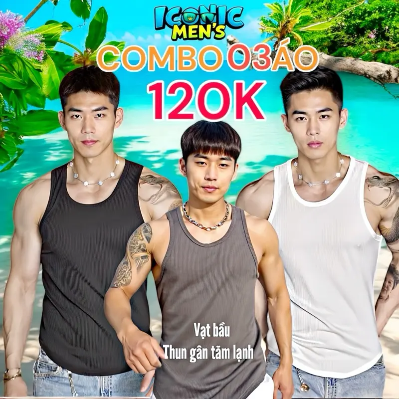 [COMBO 03 ÁO 120k] Áo ba lỗ thun gân tăm lạnh form ôm body [Mã 104] Nam Menswear Cổ Tròn