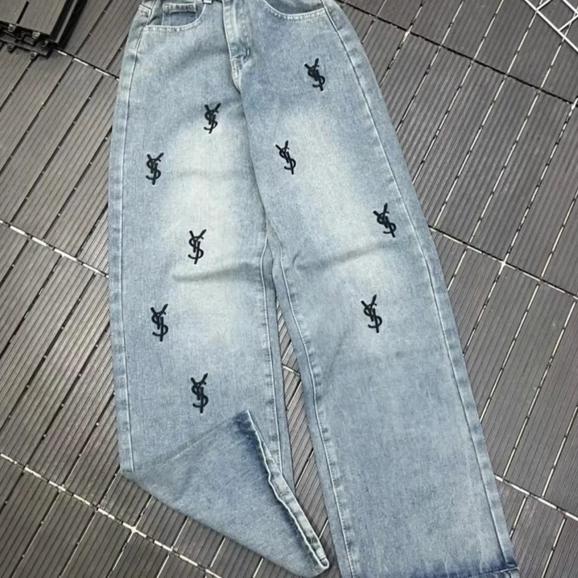 [YANDO] Quần suông thêu chữ kiểu đẹp chất QC dáng suông 103cm YD-105 Women Pants Denim Có Túi Jean jeans Nữ