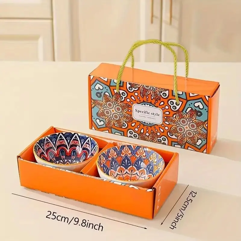 Boho Style Ceramic Tableware Set, Including Bowl & Plate & Spoon & Chopsticks & Gift Bag, Household Tableware Set for Home Kitchen Dining Room 2
