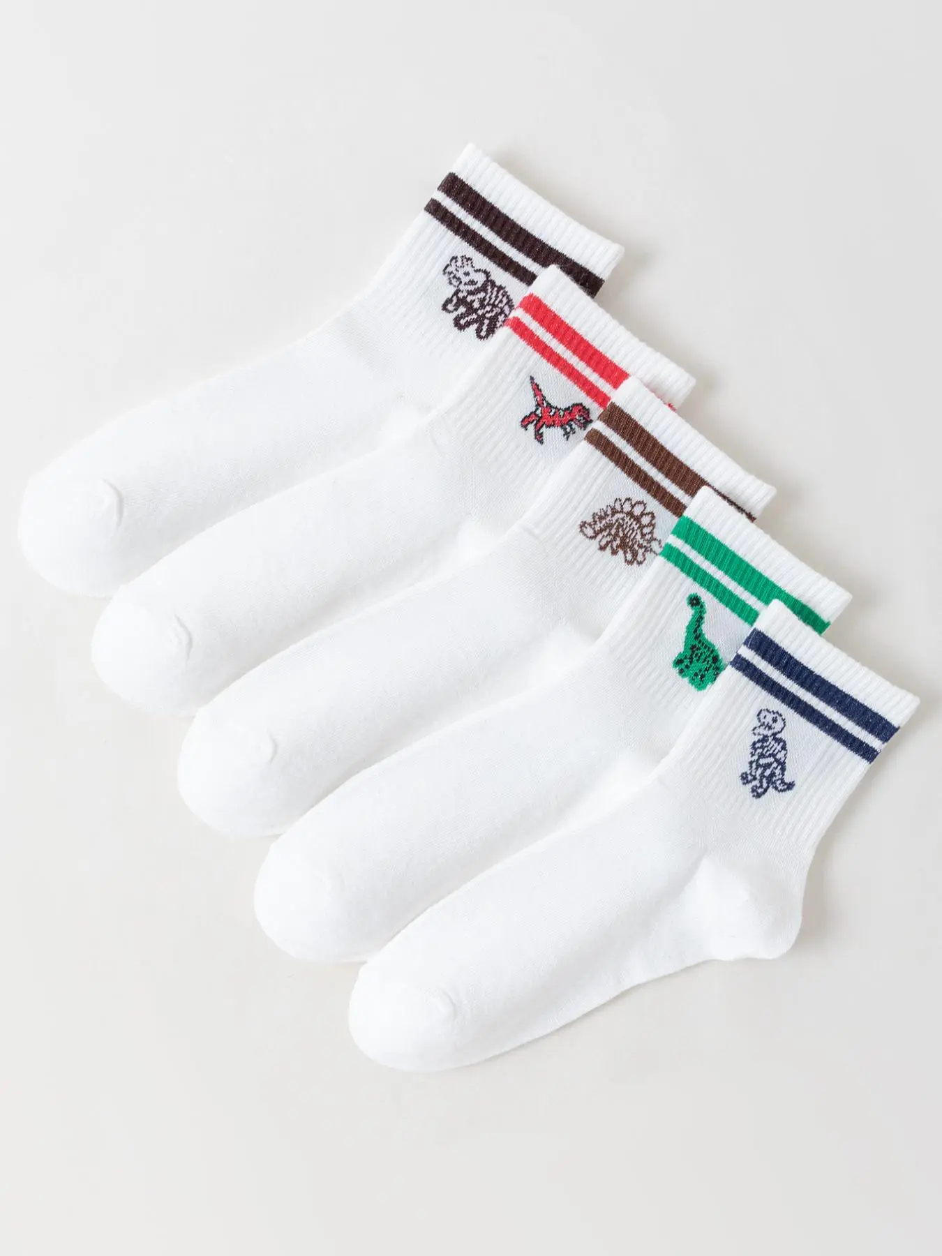 Women's 5 Pairs Cartoon Dinosaur Print Crew Socks, Lady Cute Comfy Breathable Soft Cozy Socks for All Seasons, Comfortable Women's Socks for Daily Wear, Socks for Women, Ladies Trainer Socks