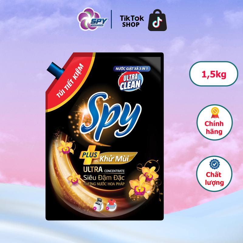 Túi Nước Giặt Xả SPY Ultra Clean Plus 1.5kg 2in1 Sạch Sâu Khử Mùi Hôi Thơm Lâu Diệt Khuẩn Làm Mềm Vải