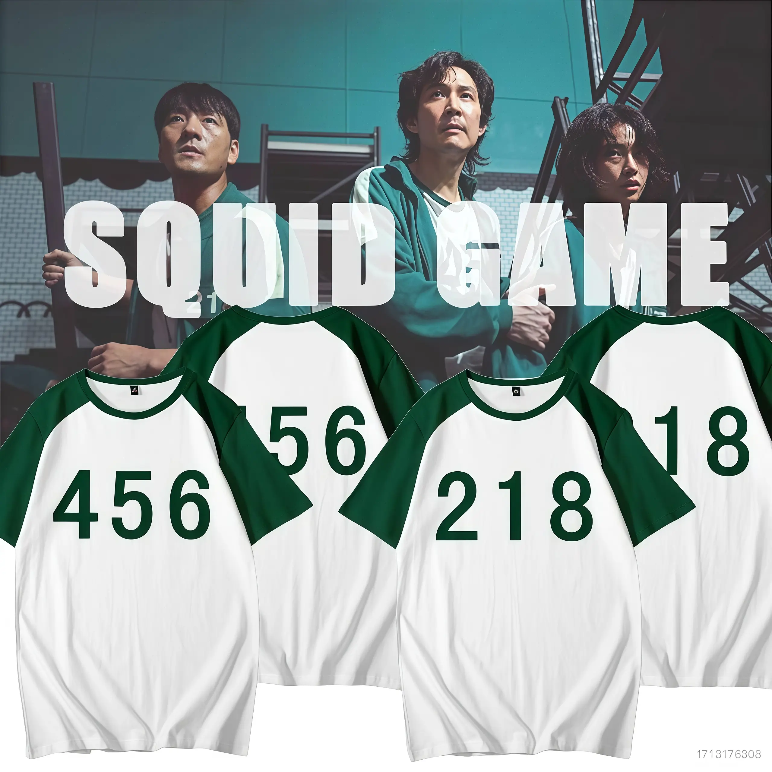 ZJT Squid Game T-shirt Cosplay Short Sleeve Unisex Tops Round Six Casual Loose Sports Netflix Tee Shirt Plus Size Halloween JTZ quick-drying Loose and neutral