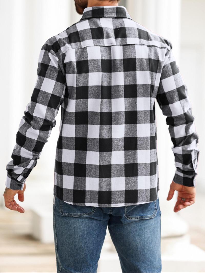 Product Introduction of Men's Plaid Print Pocket Shirt, Regular Fit Casual Long Sleeve Button Up Top for All Seasons, Men's Clothes for Daily Wear 2