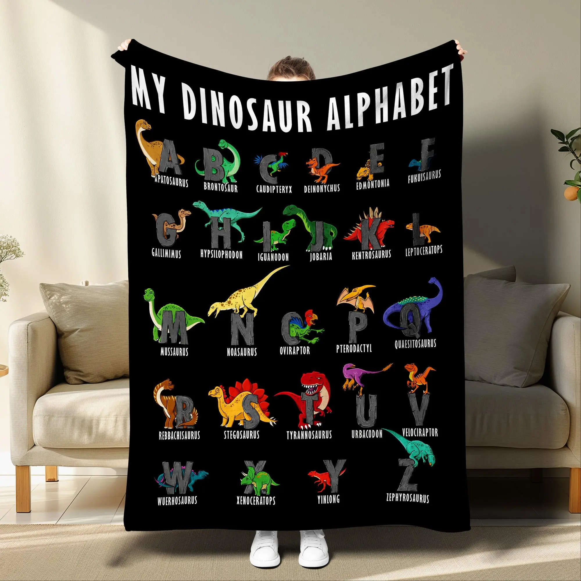 Cartoon Dinosaur Print Soft Blanket, 1 Piece Modern Style Casual Soft Napping Blanket, Cozy & Warm Throw Blanket For Home & Office
