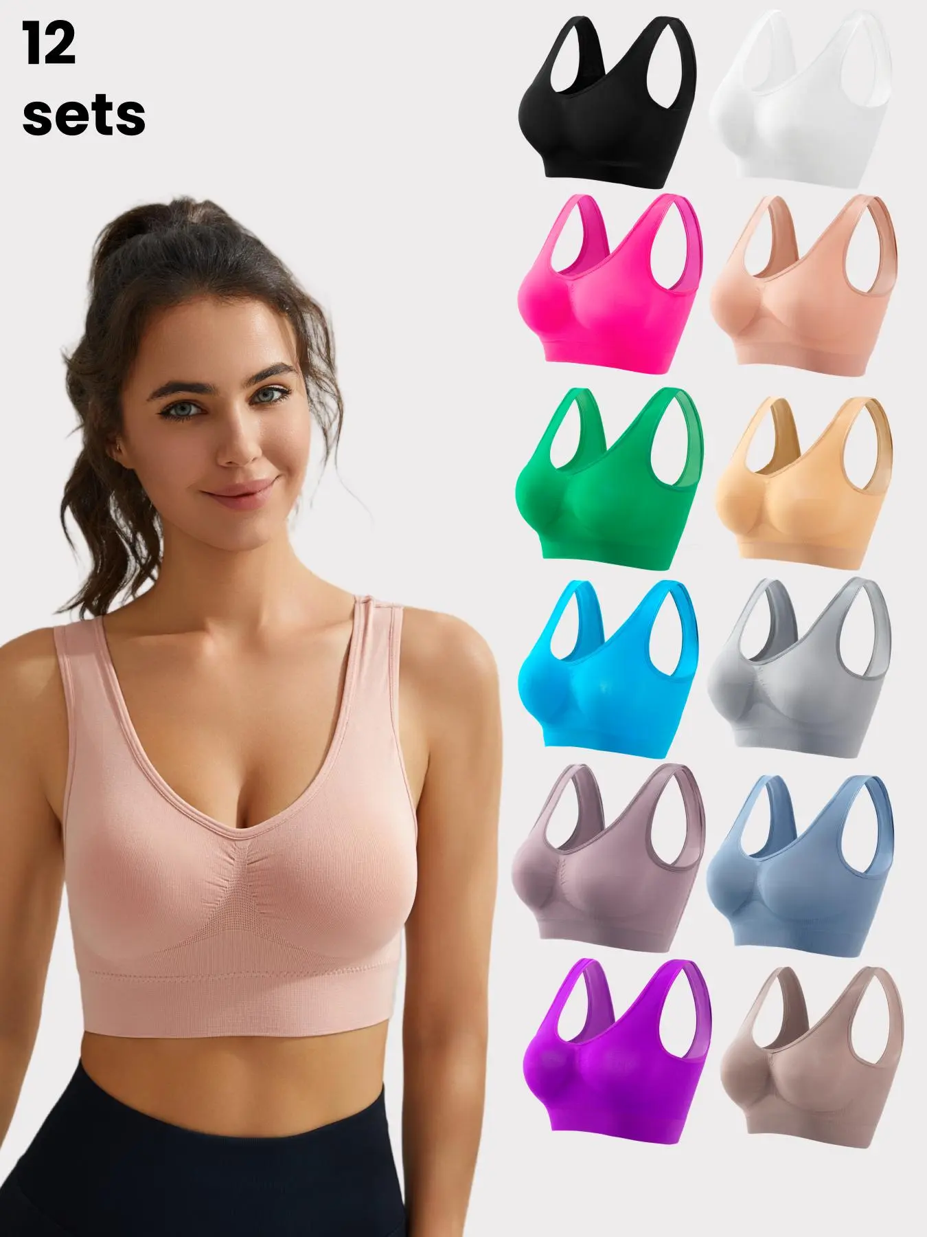 Women's Solid Wireless Seamless Bra, Breathable Comfortable Backless Sports Bra, Women's Lingerie for All Seasons