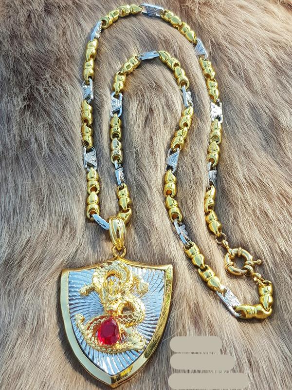 Dây chuyền nam mặt khiên khảm rồng 2 màu vàng trắng