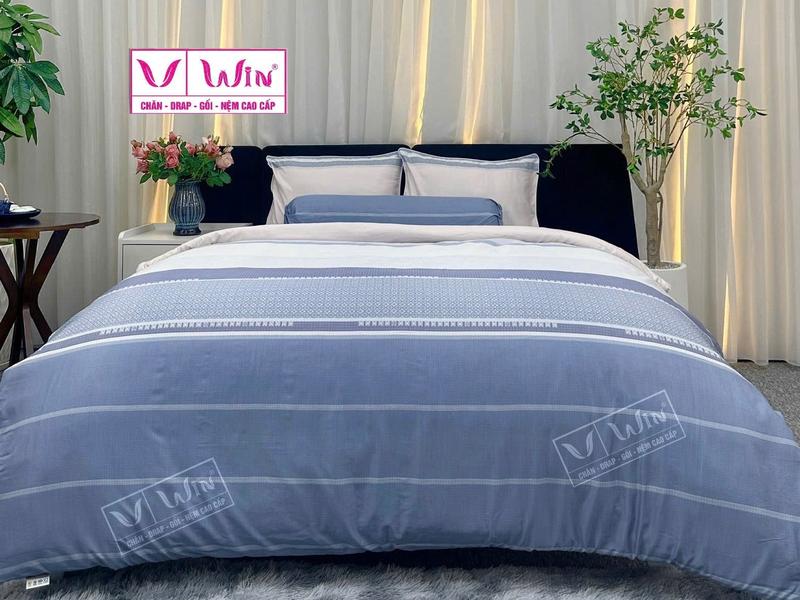   RẺ NHẤT  Chính hãng THẮNG LỢI - Bộ Drap  Ra  ga gối 4 món TENCEL Super Win  Sọc  DR31 chăn  ga  gối  cao  cấp gagiuong  mua  he 