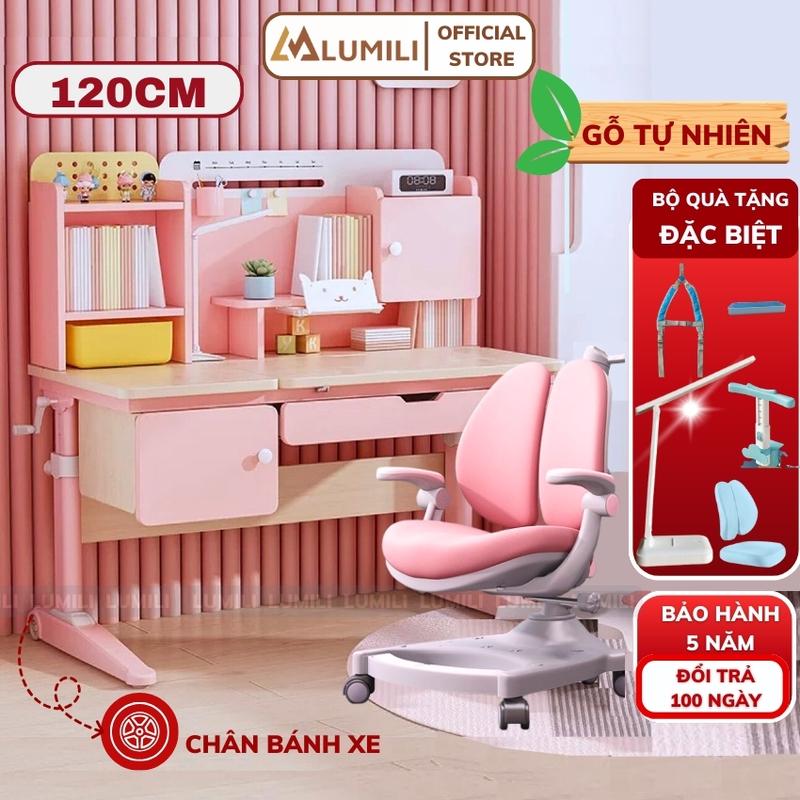 Bàn học sinh trẻ em Lumili S05 bàn ngồi học cho bé chống gù chống cận gỗ tự nhiên nâng hạ độ cao thông minh bàn ngồi học trẻ em