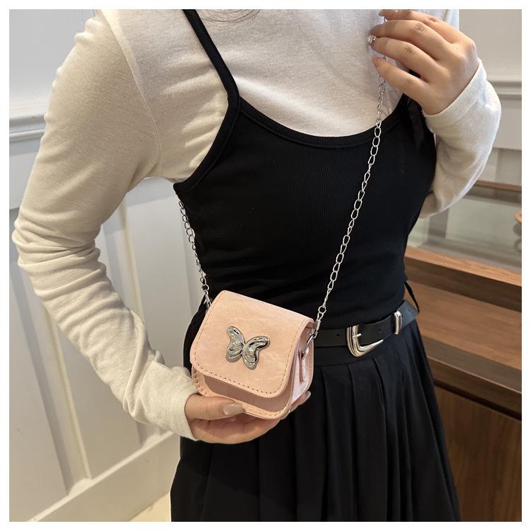 Product Introduction of 2024 Fashionable New Fresh Sweet Small Square Bag Butterfly Decoration Mini Advanced Texture Chain Crossbody Lipstick Pack 13