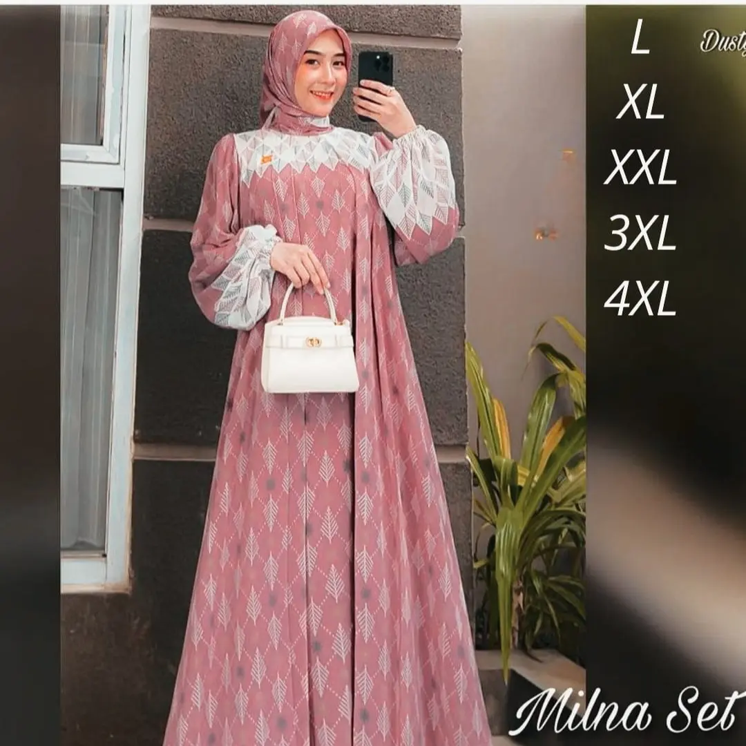 gamis set pasmina ukuran jumbo L XL XXL 3XL 4XL ld 100 110 120 130 140 bahan crinkle etnik adem Hitam Formal Muslim