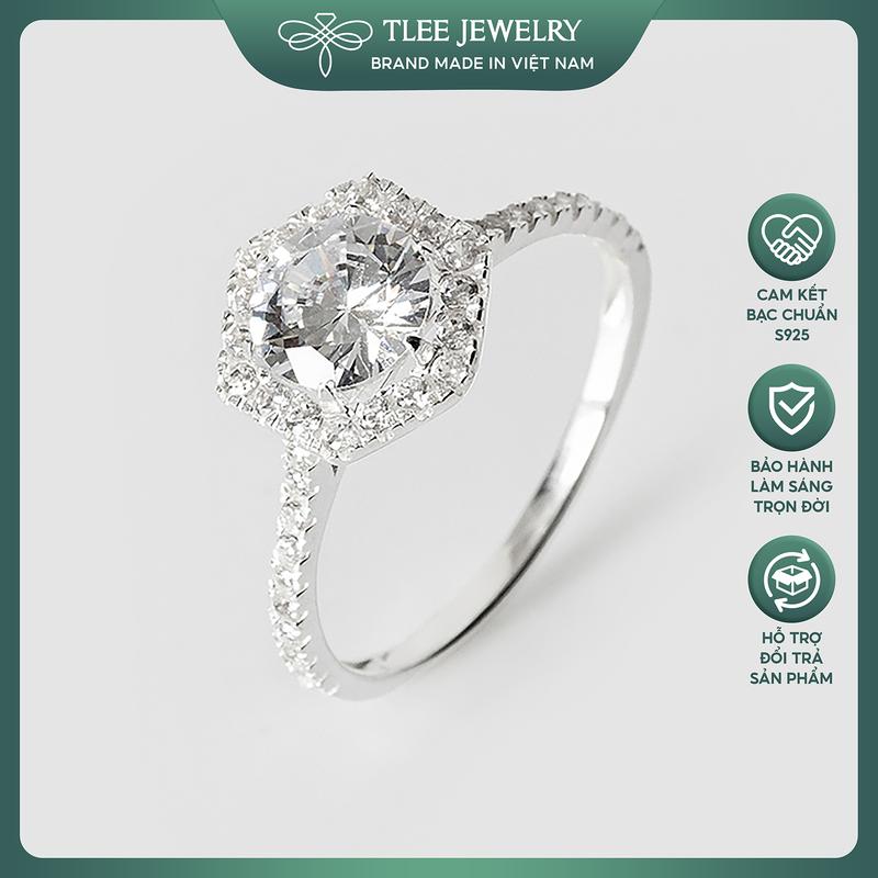 Nhẫn bạc nữ TLEE lục giác đính đá viền cao cấp TLEE JEWELRY A0223