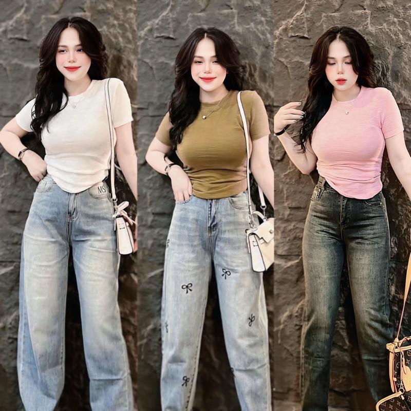 Áo thun nữ PHOM ÔM SÁT chất Len Xốp, Áo thun cổ tròn basic ôm body ( M : CT )