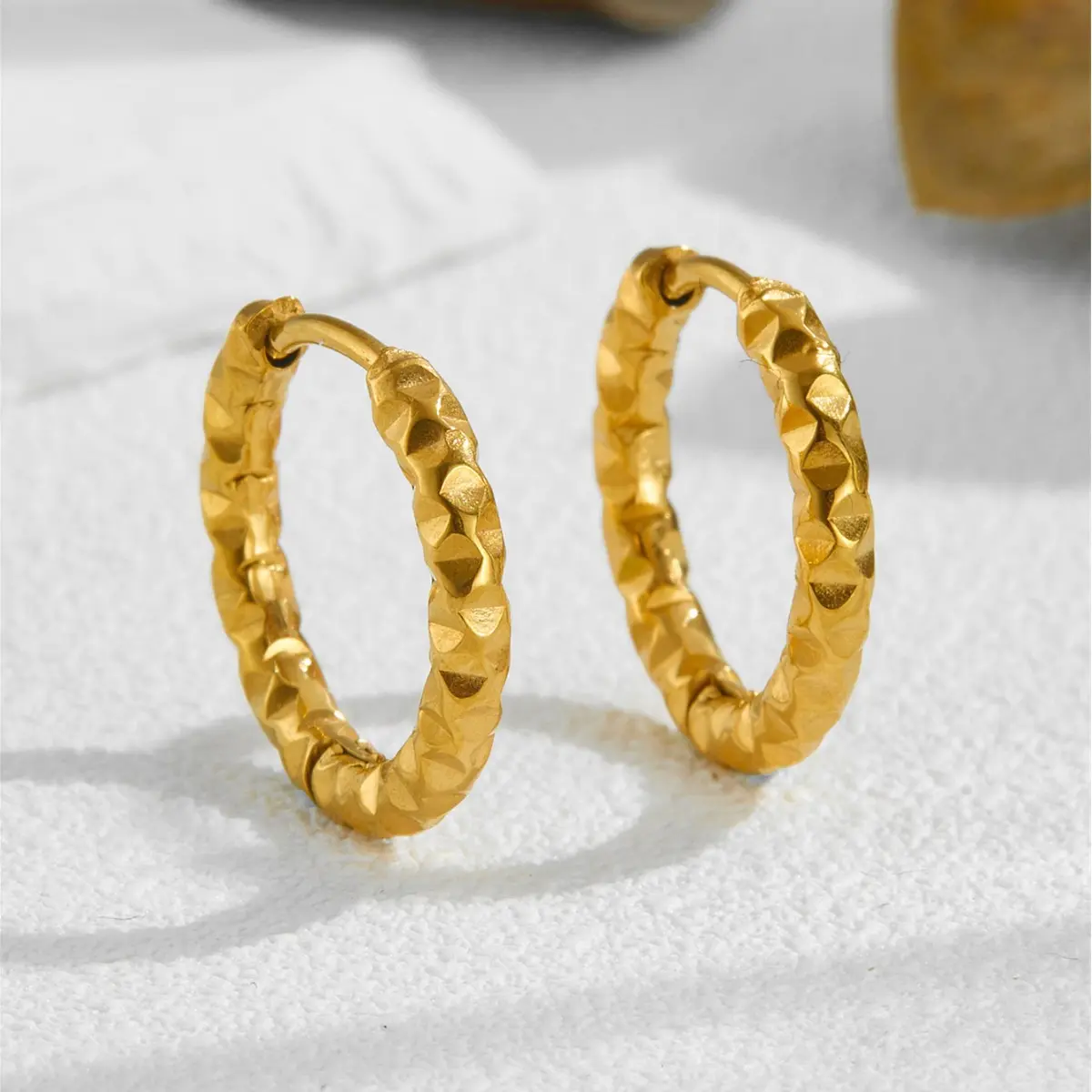 Minimalist Hammered Hoop Earrings| Gold Plated Titanium Steel Hoop Jewelry for Women
