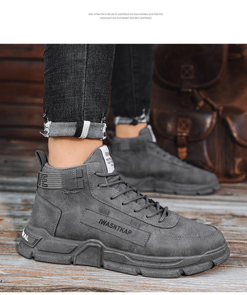Product Introduction of in Stock Martin Boots High-Top Shoes Men's Sneaker Work Shoes in Stock Martin Boots High-Top Shoes Men's Sneaker Work Shoes Autumn and Winter New Fashion Men's Big Head Shoes British Style High-Top Lace-up Martin Boots Teenagers Platform Work Shoes 14