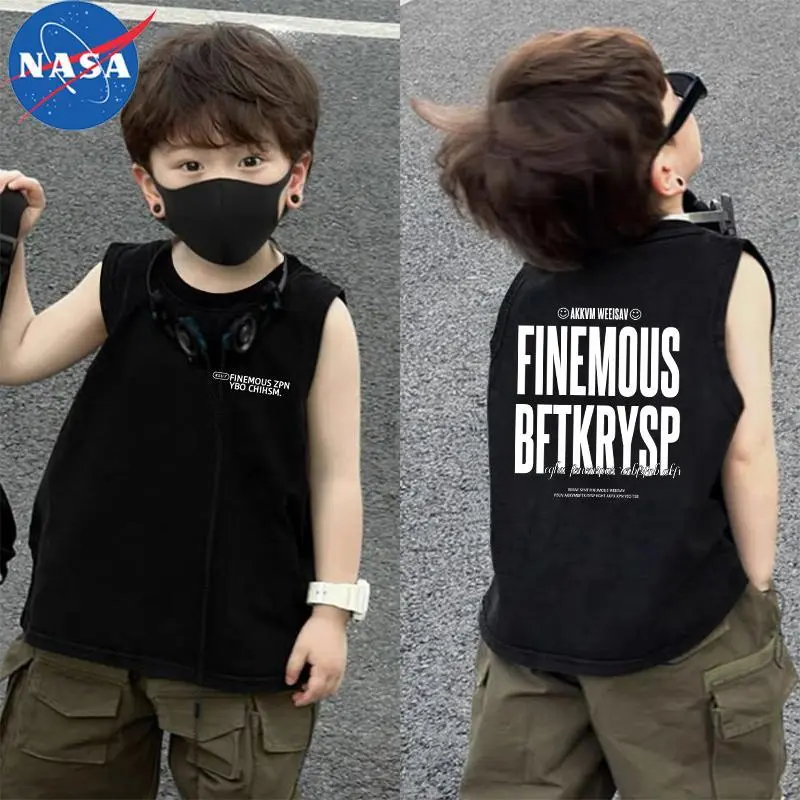 Áo Vest Mỹ Cho Trẻ Em, Thương Hiệu NASA Đồng Thương Hiệu, Áo Thun Không Tay Cotton, Thương Hiệu Thời Trang Mới Mùa Hè 2024, Áo Ghi Lê Bé Trai, Áo