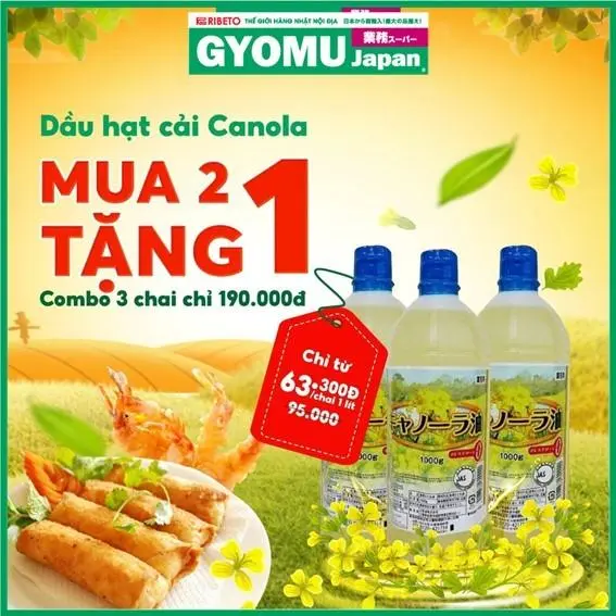 (Combo mua 2 tặng 1) Dầu ăn hạt cải canola 1000g - Nhật Bản