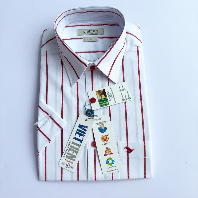 Áo sơ mi nam việt tiến ngắn tay vạt ngang phom regular(0164)