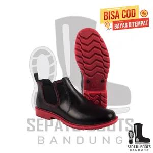 Sepatu Boot Pendek Hobby & Work AP Boots Hitam Merah Karet Lokal Anti Air & Slip Sepeda Motor