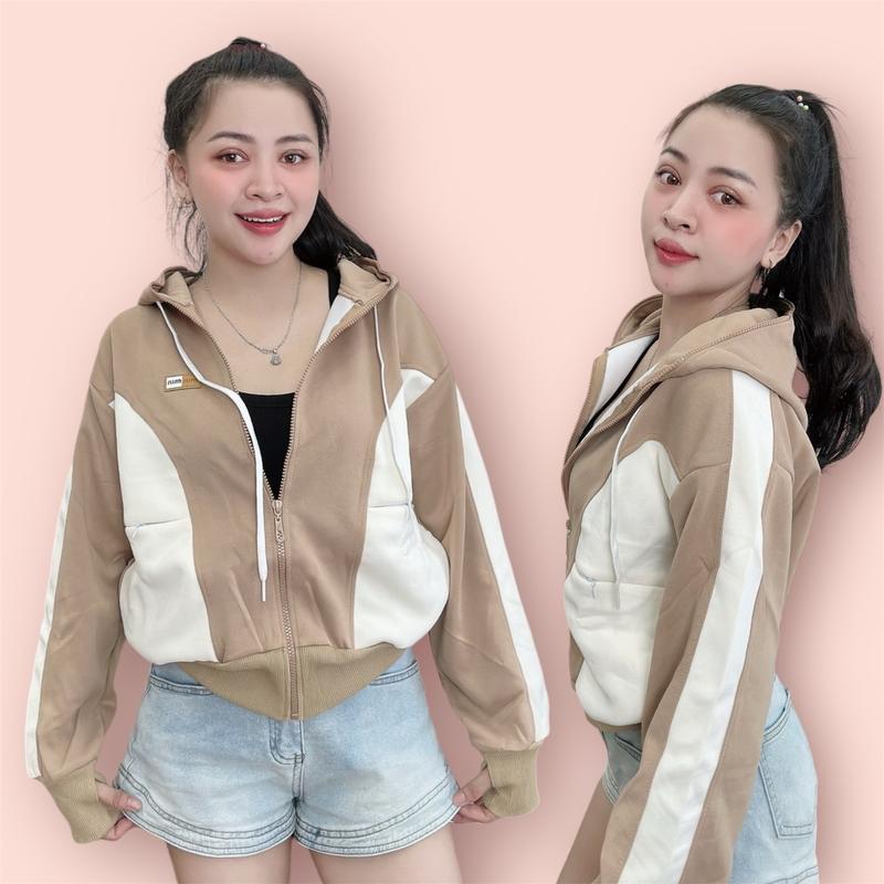 Áo khoác nữ, Mix 2 màu, Vải thun 2 da, vải dày dặn, chống nắng, 6 túi -2D 4