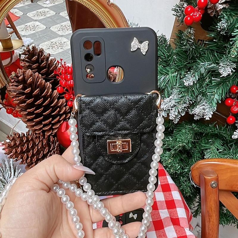 [OPPO + TẶNG KẸP HOA SỨ 8cm] . ốp đeo chéo kèm charm gấu nơ - bảo vệ cam - đeo đi du lịch tiện dụng - kèm ví để thẻ để tiền ốpdẻo lưng ốp điện thoại 3