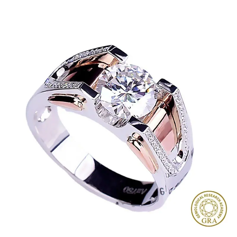 Nhẫn moissanite hai tông màu, vàng hồng, bạch kim, Màu bạc925, chứng chỉ GRA miễn phí