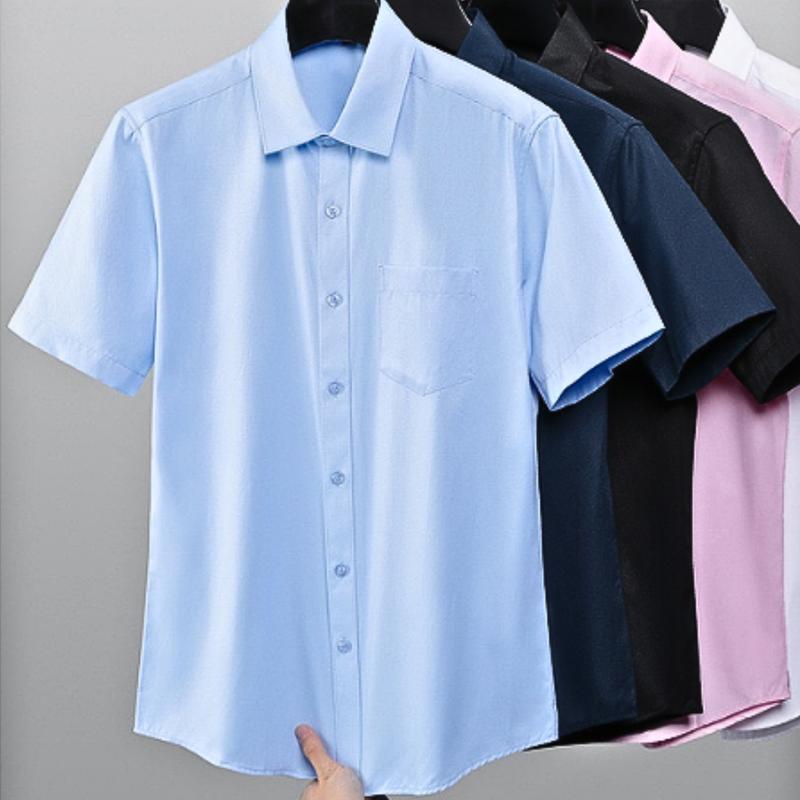 Áo sơ Mi Nam tay Ngắn trơn 1 túi GEN ALPHA chuẩn công sở vải lụa chéo cao cấp thoáng mát chống nhăn Jean Xanh Dương Shirt Menswear đi làm văn phòng thường ● [tay ngắn] trắng tinh khiết sang trọng Có Cổ