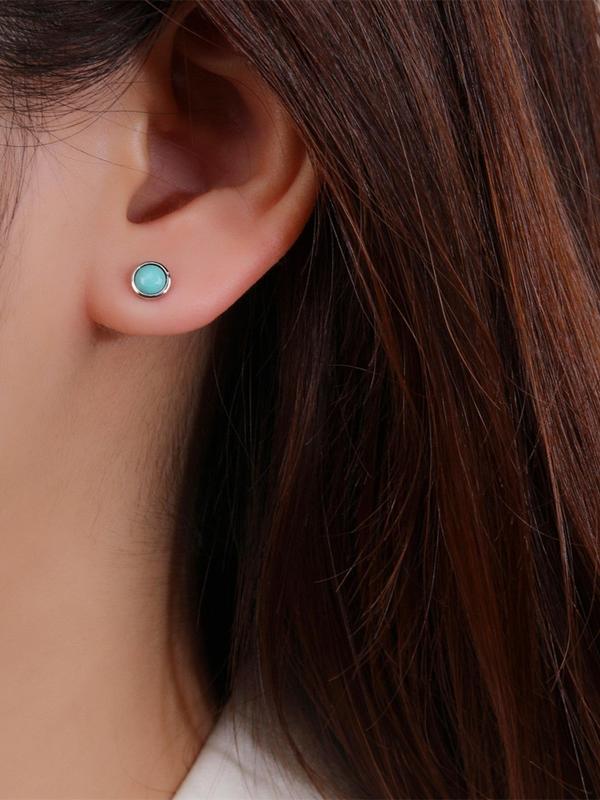S925 Sterling Silver Round Shaped Turquoise Decor Earrings, Elegant Jewelry for Women, Trendy All-match & Exquisite Jewelry for Birthday Gift 3