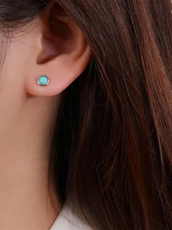 S925 Sterling Silver Round Shaped Turquoise Decor Earrings, Elegant Jewelry for Women, Trendy All-match & Exquisite Jewelry for Birthday Gift 3