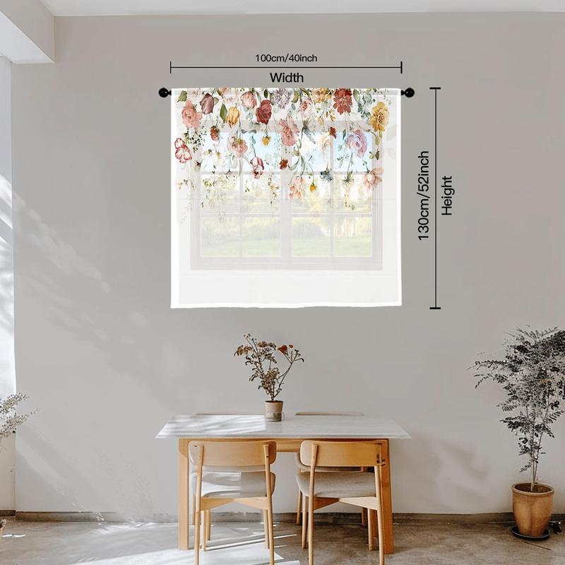 Product Introduction of Floral Pattern Door Curtain, 1/2 Counts Flower Printed Curtain with Rod Pocket Design, Home Decor for Living Room Bedroom Study Room 6