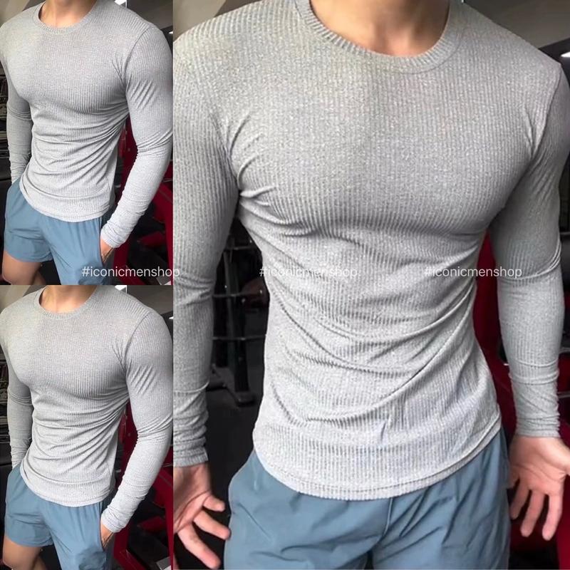 Áo thun tăm body dài tay vạt bầu cho mùa thu đông [Mã 101] Menswear Nam Cổ Tròn