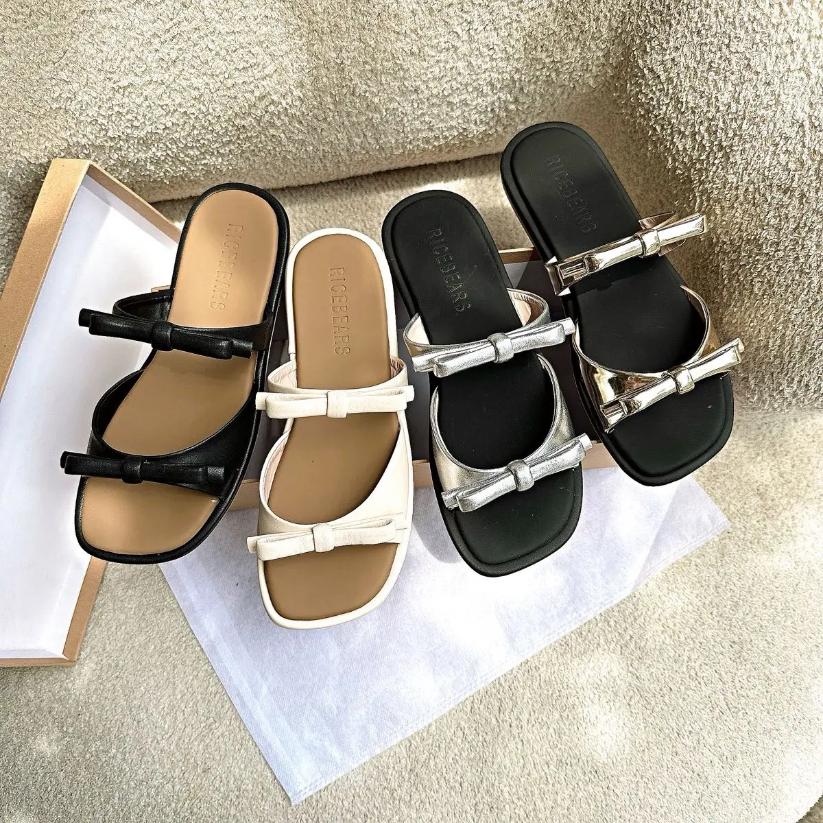 Gạo.Shoes - (Có Bigsize) Dép Lê Nữ ( NHIỄU XỊN), 2 Nhị Nơ Xinh, Đệm Dép Cực Êm, Đế Cao Cấp Chống Trơn Trượt, DéP