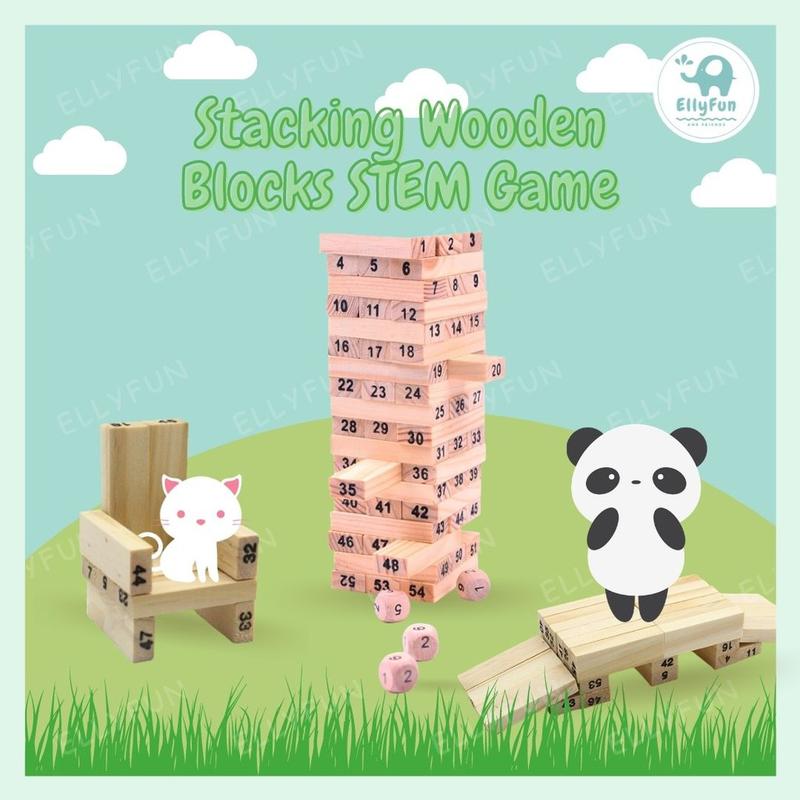 ELLYFUN Wooden Stacking Tower with Wooden Number Blocks Stacking ...