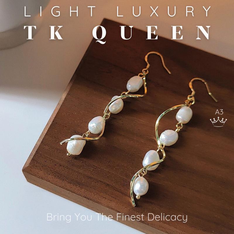  【A3 Bông tai dáng dài ngọc trai nước ngọt thật Trang sức phụ kiện thiết kế nữ Phong cách Light luxury - TK QUEEN Accessories 