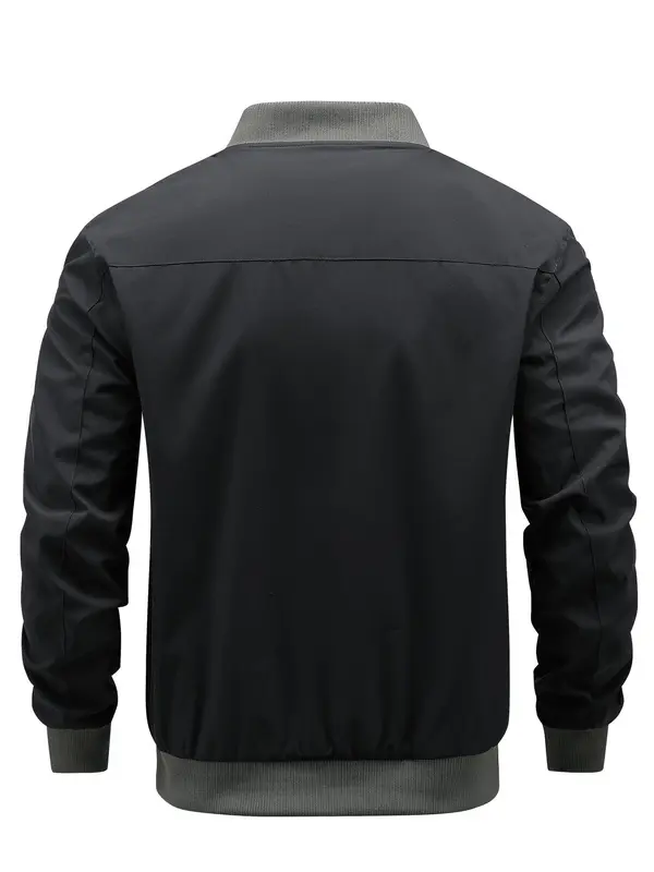 Men's Solid Zip Up Bomber Jacket, Regular Fit Casual Comfy Baseball Collar Long Sleeve Outerwear for Spring & Fall, Men's Clothes for Daily Wear, Coats 1