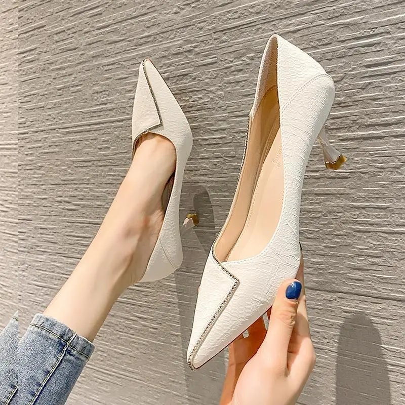 Giày Cao Gót Đính Kim Cương Giả Cho Nữ, Giày Mũi Nhọn Thanh Lịch Chuyên Nghiệp, Giày Mũi Mỏng Gợi Cảm, Máy Bơm Tươi Mới, Thời Trang Mới， Shoes