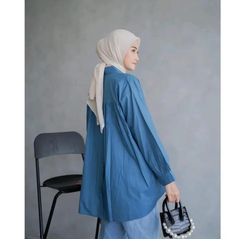 Kemeja Rika Kancing Belakang Linen Rami Original Baju Panjang Top Variasi Wanita Atasan Oversize Basic Outer 2