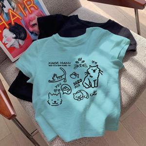 灰色の綿の半袖のTシャツ米国風の花印の普通の肩帯の円の襟超薄貼り合わせて襟を返して熱い女の子の頂部の基本的な款のバージョンのTシャツ