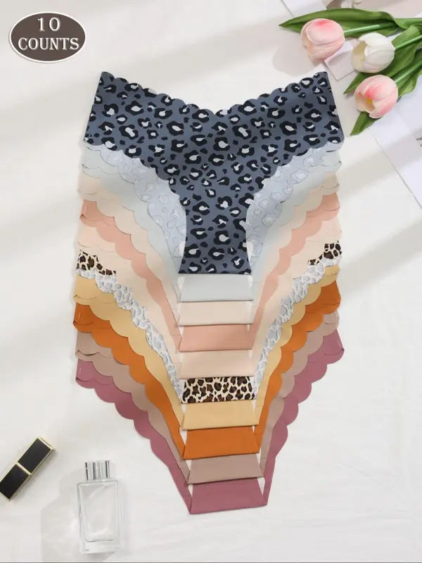 Women's Plain & Leopard Print Brief, Soft Comfy Breathable Panty for Daily Wear, Underwear for All Seasons 4