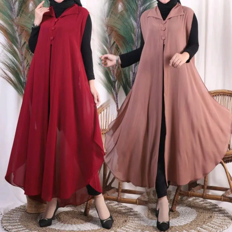 Outer Kardigan Polos Ceruty Babydoll Premium/ pakaian wanita best seller Navy Cokelat Hitam Polka Dot Polos Bunga Dewasa Muslim Panjang Cardigan Atasan Oversize Kondangan Baju