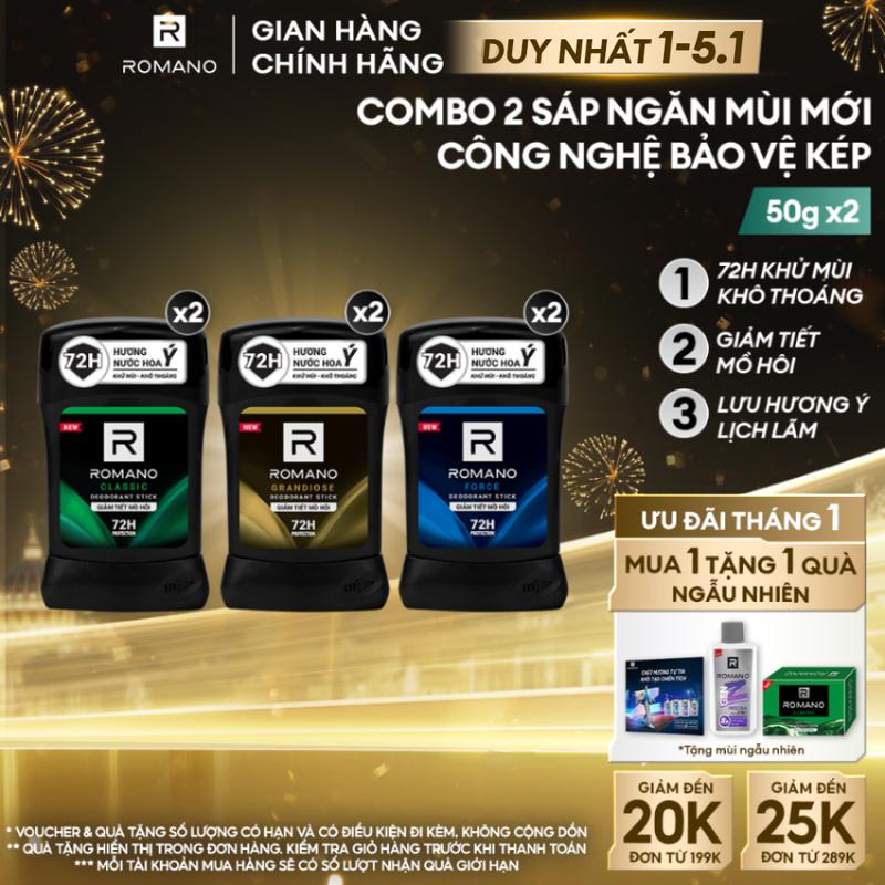   DUY NHẤT 1-5.1  GIÁ DÙNG THỬ  Combo 2 Sáp Khử Mùi Nam Hương Nước Hoa Lưu Hương 72h Romano 50g 3 Mùi Hương Classic  Force  Grandiose 