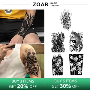 ZOAR-Y37 Stiker Tato Temporary Semi Permanen【Kombinasi setengah lengan Sakura】Tahan lama Tattoo menempel dekorasi seni untuk pria dan wanita