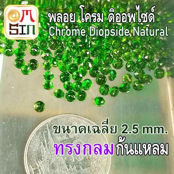 A218 2.5 มิล+- 1 เม็ด กลม พลอย โครมดิออพไซด์ CHROME DIOPSIDE NATURAL ก้นเพชร สีเขียว พลอยสด ดิบ ไม่เผา ธรรมชาติแท้