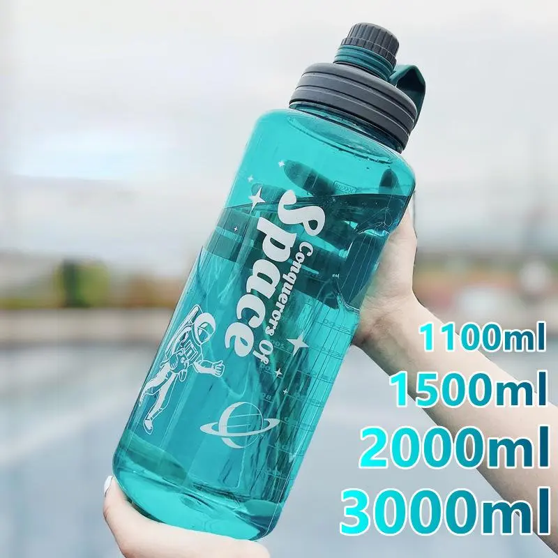 1.1/1.5/2/3L High Capacity Water Bottle Summer Sport Fitness Kettle Creative with Leakproof DoubleDrink Outdoor Portable Gradient Plastic