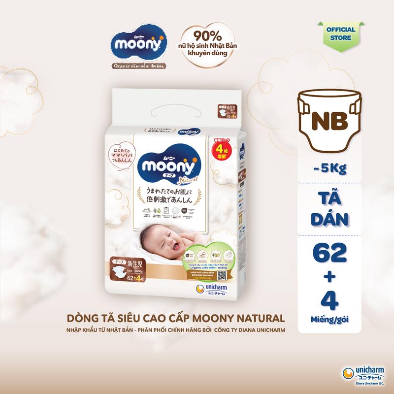 Moony Tã dán Natural NB62+4/ S58+2/ M46/ L38 - Nhập khẩu Nhật Bản