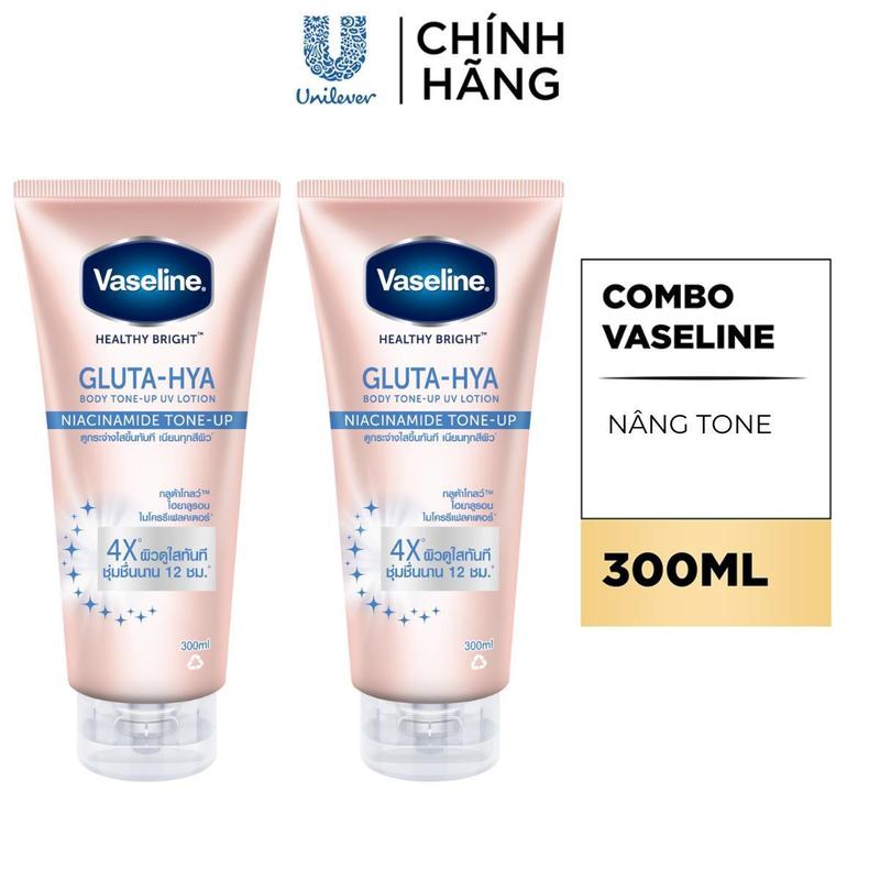 2 Combo 2 Vaseline Gluta-Hya Dưỡng Thể Nâng Tông Tức Thì Gấp 4x 300ML x2