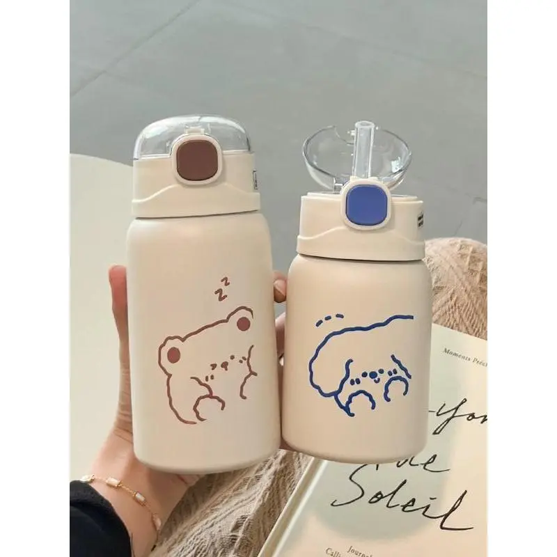 Bình Giữ Nhiệt 450ML Inox 304, Chống Gỉ, Dễ Thương Có Ống Hút Dễ Sử Dụng, Phù Hợp Cho Bé Đi Học, Đi Chơi