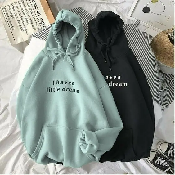 sweater hoodie wanita over size i have a little dream Fleece Motif