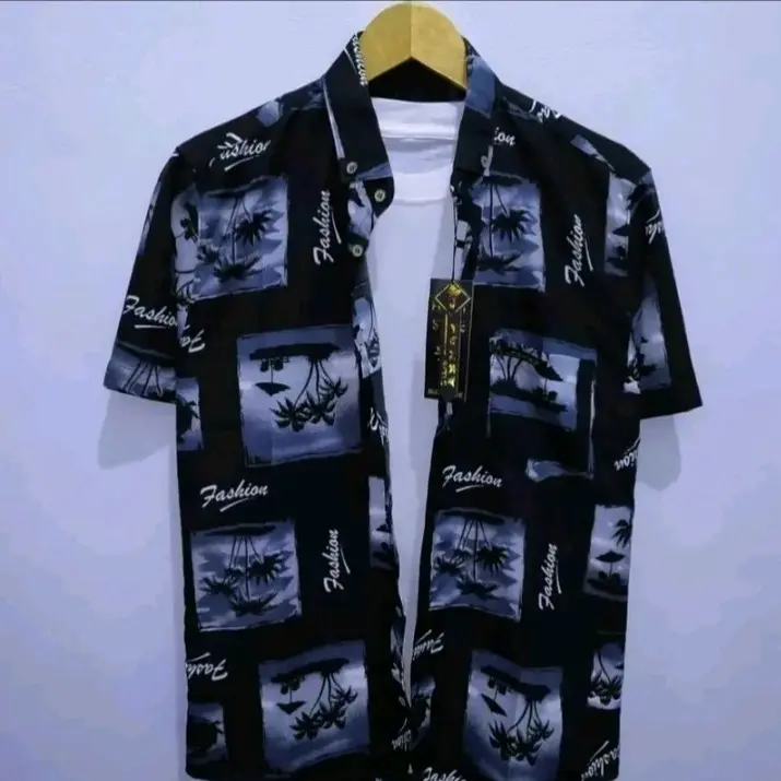 KEMEJA MOTIF PRIA BOYI TOP MAN LENGAN PENDEK KASUAL DISTRO KERJA. Standar Surfing Hem 1